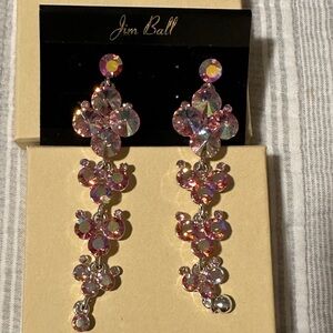 Jim Ball Pink Crystal Chandelier Earrings